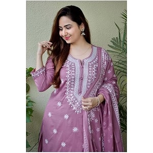 Royal Export Womens Viscose Floral Embroidered Straight