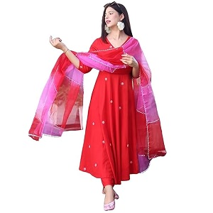 Royal Export Womens Viscose Floral Embroidered Anarkali