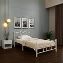 Alto Metal Single Size Bed Without Storage | Wrought Iron Single Bed with Headboard &amp; Footboard | Sturdy Powder Coated Platform Bed for Bedroom &amp; Living Room Ivory (75x36)