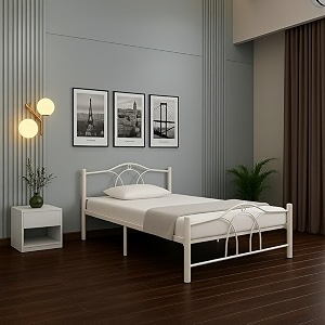 alto metal queen size bed without storage  wrought iron double bed with headboard amp footboard  sturdy powder coated platform bed queen size cot for bedroom living room ivory 75x60