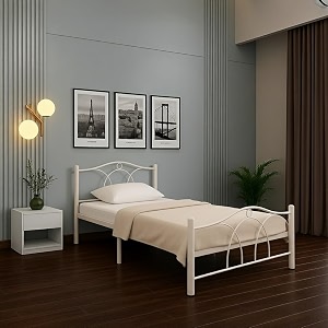 alto metal double size bed without storage  wrought iron double bed with headboard amp footboard  sturdy powder coated platform bed for bedroom living room ivory 75x48