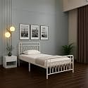 Jexx Metal Single Size Bed Without Storage | Wrought Iron Single Bed with Headboard &amp; Footboard | Sturdy Powder Coated Platform Bed for Bedroom Ivory (75x36)