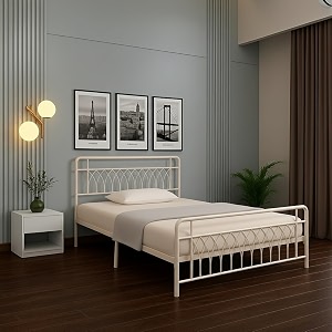 jexx metal king size bed without storage  wrought iron double bed with headboard amp footboard  sturdy powder coated platform bed king size cot for bedroom living room ivory 75x72