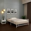 Jexx Metal King Size Bed Without Storage | Wrought Iron Double Bed with Headboard &amp; Footboard | Sturdy Powder Coated Platform Bed King Size Cot for Bedroom Living Room Ivory (75x72)