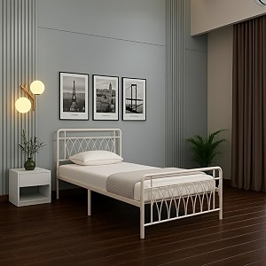 jexx metal double size bed without storage  wrought iron double bed with headboard amp footboard  sturdy powder coated platform bed for bedroom living room ivory 75x48