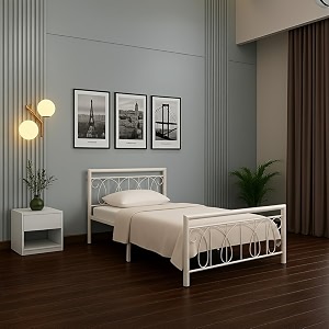 kovu metal single size bed without storage  wrought iron single bed with headboard amp footboard  sturdy powder coated platform bed for bedroom ivory 75x36