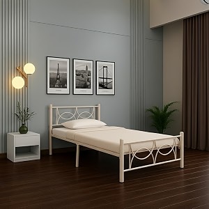 luno metal single size bed without storage  wrought iron single bed with headboard amp footboard  sturdy powder coated platform bed for bedroom ivory 75x36