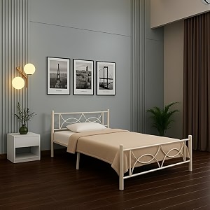 luno metal queen size bed without storage  wrought iron double bed with headboard amp footboard  sturdy powder coated platform bed queen size cot for bedroom living room ivory 75x60