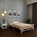 Luno Metal Queen Size Bed Without Storage | Wrought Iron Double Bed with Headboard &amp; Footboard | Sturdy Powder Coated Platform Bed Queen Size Cot for Bedroom Living Room Ivory (75x60)