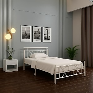 mexo metal queen size bed without storage  wrought iron double bed with headboard amp footboard  sturdy powder coated platform bed queen size cot for bedroom living room ivory 75x60