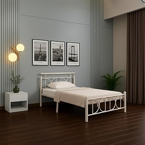 mexo metal double size bed without storage  wrought iron double bed with headboard amp footboard  sturdy powder coated platform bed for bedroom living room ivory 75x48