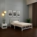 Mexo Metal Double Size Bed Without Storage | Wrought Iron Double Bed with Headboard &amp; Footboard | Sturdy Powder Coated Platform Bed for Bedroom Living Room Ivory (75x48)