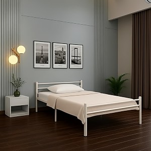 nivo metal queen size bed without storage  wrought iron double bed with headboard amp footboard  sturdy powder coated platform bed queen size cot for bedroom living room ivory 75x60