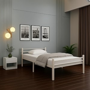 nivo metal double size bed without storage  wrought iron double bed with headboard amp footboard  sturdy powder coated platform bed for bedroom living room ivory 75x48