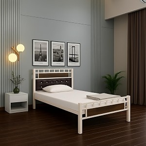 orvo metal single size bed without storage  wrought iron single bed with headboard amp footboard  sturdy powder coated platform bed for bedroom ivory 75x36