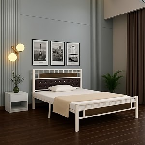 orvo metal queen size bed without storage  wrought iron double bed with headboard amp footboard  sturdy powder coated platform bed queen size cot for bedroom living room ivory 75x60