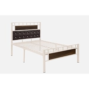 orvo metal double size bed without storage  wrought iron double bed with headboard amp footboard  sturdy powder coated platform bed for bedroom living room ivory 75x48