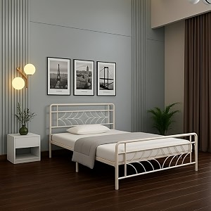 vara metal king size bed without storage  wrought iron double bed with headboard amp footboard  sturdy powder coated platform bed king size cot for bedroom living room ivory 75x72