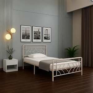 vara metal double size bed without storage  wrought iron double bed with headboard amp footboard  sturdy powder coated platform bed for bedroom living room ivory 75x48