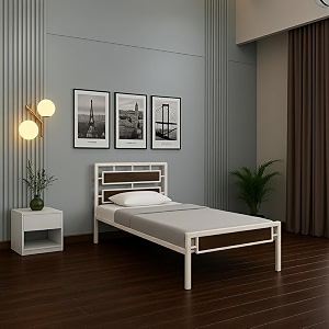 zeek metal single size bed without storage  wrought iron single bed with headboard amp footboard  sturdy powder coated platform bed for bedroom ivory 75x36