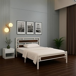 zeek metal king size bed without storage  wrought iron double bed with headboard amp footboard  sturdy powder coated platform bed king size cot for bedroom living room ivory 75x72