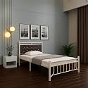 Zuno Metal Single Size Bed Without Storage | Wrought Iron Single Bed with Headboard &amp; Footboard | Sturdy Powder Coated Platform Bed for Bedroom Ivory (75x36)