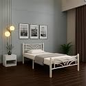 Zyra Metal Single Size Bed Without Storage | Wrought Iron Single Bed with Headboard &amp; Footboard | Sturdy Powder Coated Platform Bed for Bedroom Ivory (75x36)