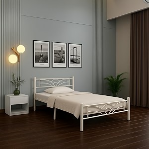 zyra metal king size bed without storage  wrought iron double bed with headboard amp footboard  sturdy powder coated platform bed king size cot for bedroom living room ivory 75x72