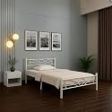 Zyra Metal King Size Bed Without Storage | Wrought Iron Double Bed with Headboard &amp; Footboard | Sturdy Powder Coated Platform Bed King Size Cot for Bedroom Living Room Ivory (75x72)