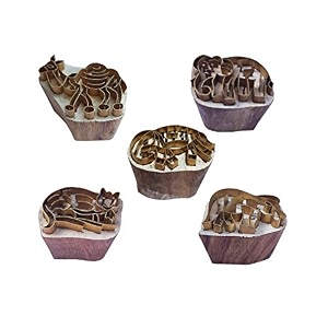 royal kraft animal brass wooden stamps set of 5 for block printing on clay pottery fabric bhtag0049