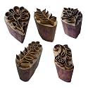 Royal Kraft Floral Brass Wooden Printing Stamps (Set of 5) - DIY Fabric, Clay, Pottery Blocks BHtag0001