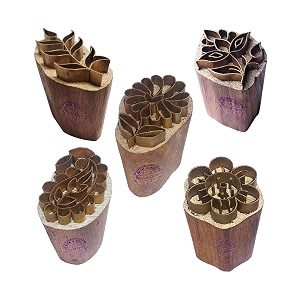 royal kraft floral brass wooden printing stamps set of 5 - diy fabric clay pottery blocks bhtag0009