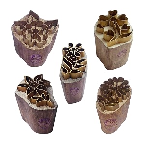 royal kraft floral brass wooden printing stamps set of 5 - diy clay pottery blocks bhtag0019