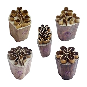 royal kraft floral brass wooden printing stamps set of 5 - diy clay pottery blocks bhtag0016