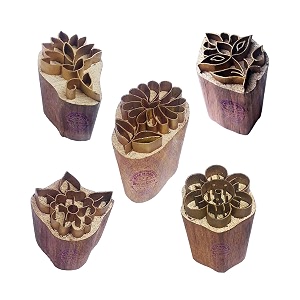 royal kraft floral brass wooden printing stamps set of 5 - diy fabric clay pottery blocks bhtag0010