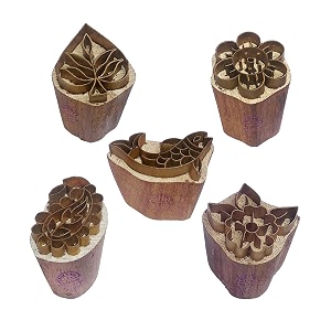 royal kraft floral brass wooden printing stamps set of 5 - diy fabric clay pottery blocks bhtag0008