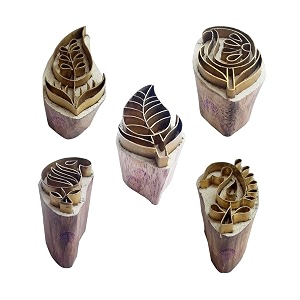 royal kraft floral brass wooden printing stamps set of 5 - diy clay pottery blocks bhtag0014