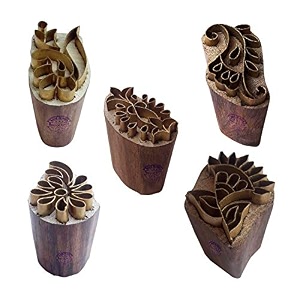 royal kraft floral brass wooden printing stamps set of 5 - diy clay pottery blocks bhtag0022