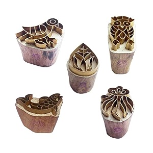 royal kraft floral brass wooden printing stamps set of 5 - diy clay pottery blocks bhtag0018