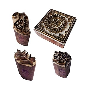 royal kraft floral brass wooden printing stamps set of 4 - diy fabric clay pottery blocks bhtag0003