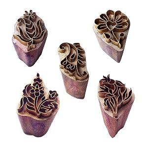 royal kraft floral brass wooden printing stamps set of 5 - diy fabric clay pottery blocks bhtag0006