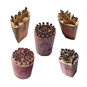 royal kraft floral brass wooden printing stamps set of 5 - diy fabric clay pottery blocks bhtag0005