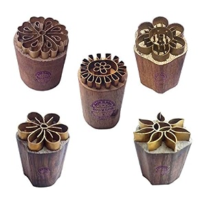 royal kraft floral brass wooden printing stamps set of 5 - diy clay pottery blocks bhtag0020
