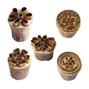 royal kraft floral brass wooden printing stamps set of 5 - diy clay pottery blocks bhtag0013