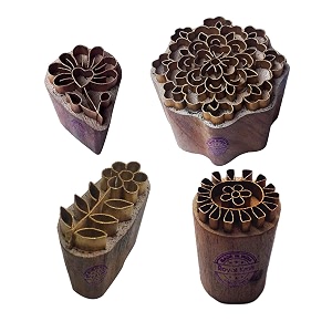 royal kraft floral brass wooden printing stamps set of 4 - diy fabric clay pottery blocks bhtag0004