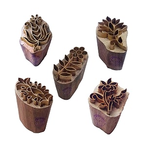 royal kraft floral brass wooden printing stamps set of 5 - diy fabric clay pottery blocks bhtag0007