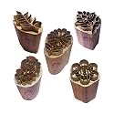 Royal Kraft Floral Brass Wooden Printing Stamps (Set of 5) - DIY Fabric, Clay, Pottery Blocks BHtag0009