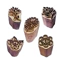 Royal Kraft Floral Brass Wooden Printing Stamps (Set of 5) - DIY Fabric, Clay, Pottery Blocks BHtag0010