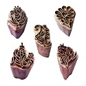 Royal Kraft Floral Brass Wooden Printing Stamps (Set of 5) - DIY Fabric, Clay, Pottery Blocks BHtag0006
