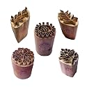 Royal Kraft Floral Brass Wooden Printing Stamps (Set of 5) - DIY Fabric, Clay, Pottery Blocks BHtag0005
